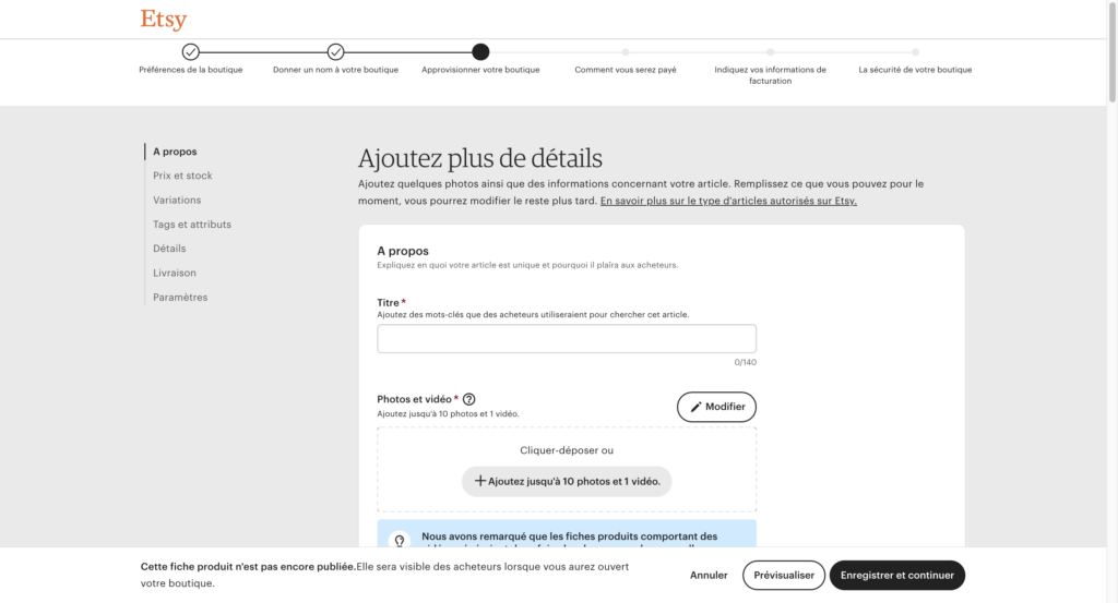 ajouter produit etsy
